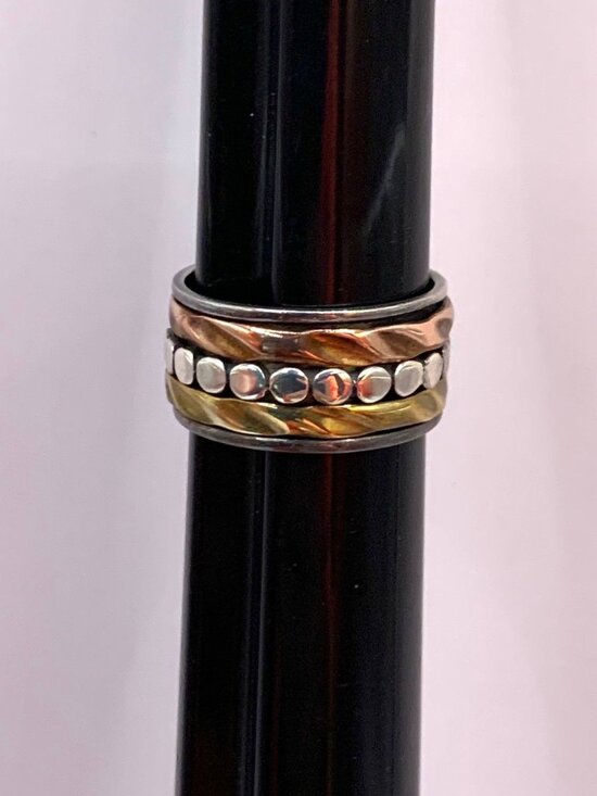 Sterling Silver Copper Brass Spinner Fidget Band Ring Size 9 J874 - Picture 6 of 8
